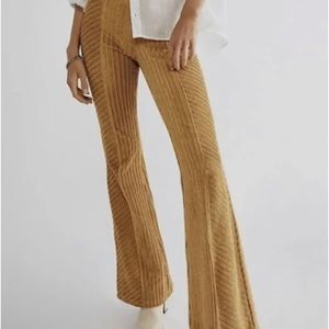 Free people Slim Pull-On Velvet Flare Pants in gold